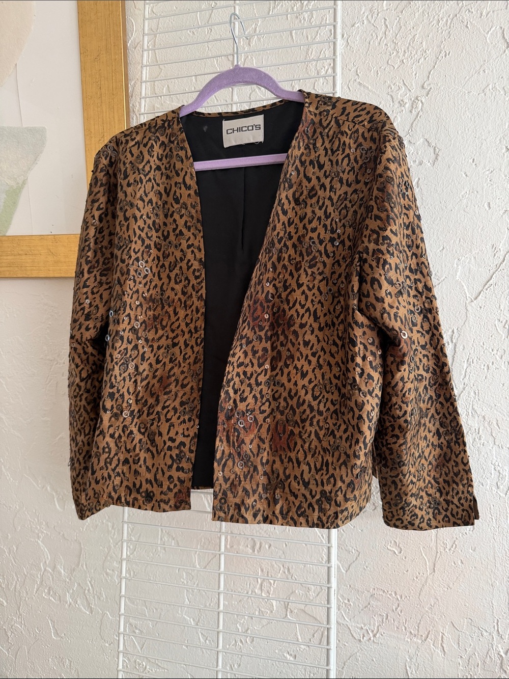 Chico's Leopard-Print Open Front Blazer in Brown and Black